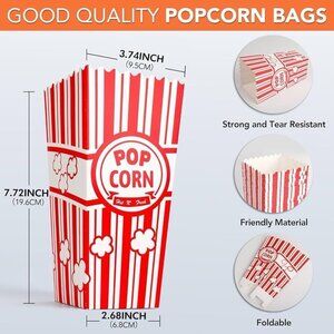 Popcorn Boxes 20 Pack 46oz Red & White Stripe Foldable Oil-Proof Party